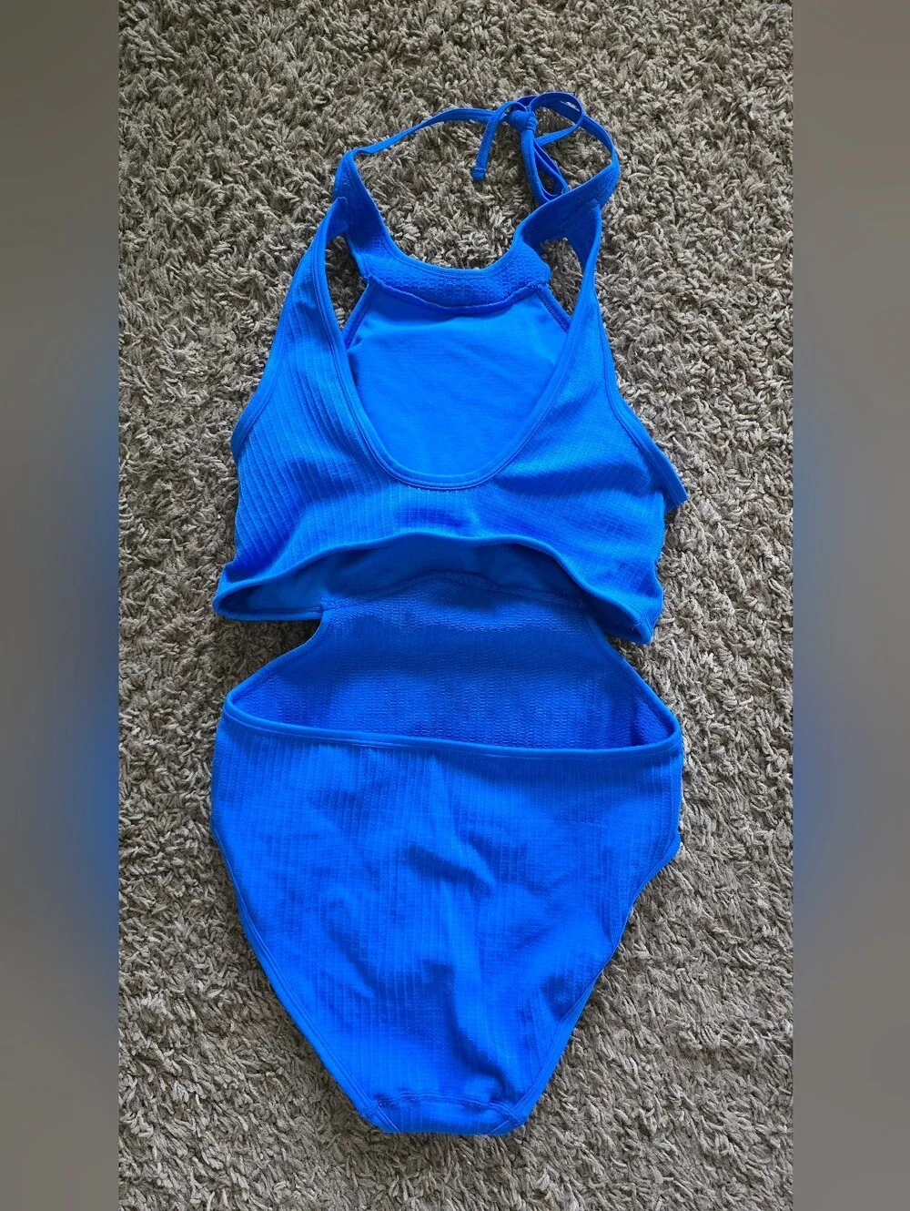 Ribbed High-Neck Crisscross One-Piece Swimsuit - Blue. Size Large. NWOT.